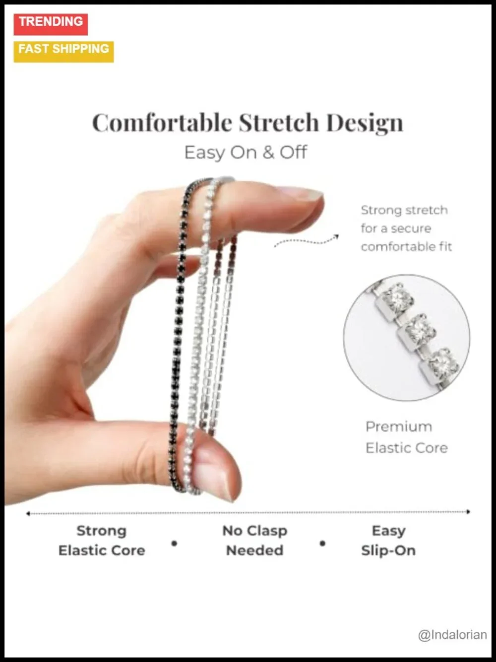 2mm Moissanite Tennis Bracelet Stretch Sterling Silver 18K White Gold Plated